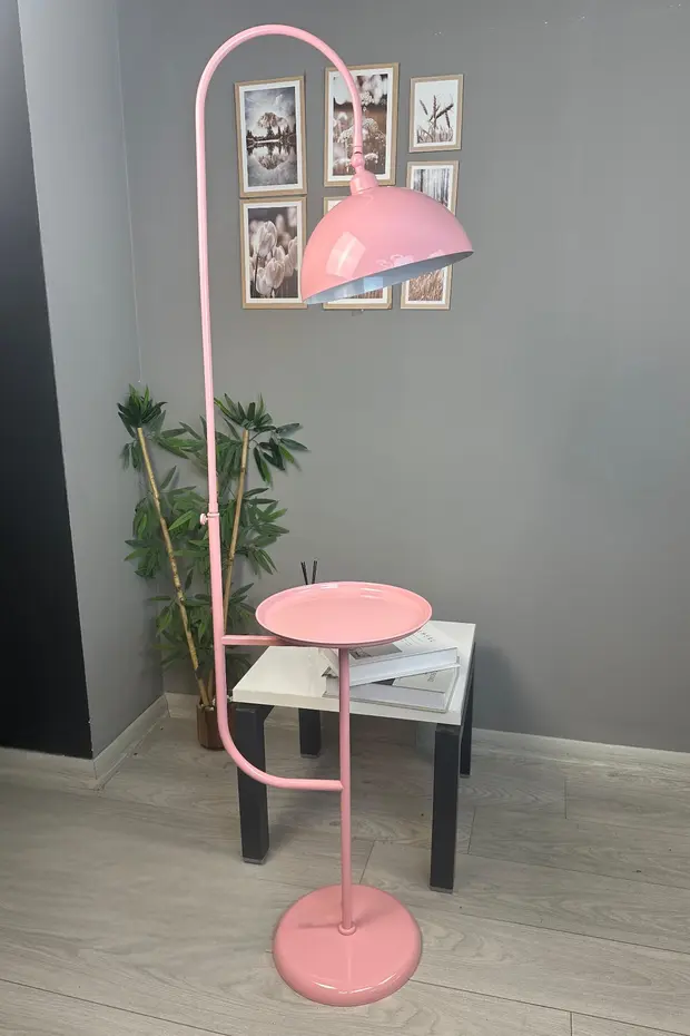 Pembe Metal Sehpalı Hareketli Başlık E27 Lambader